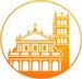 logo della segreteria logo circolare arancione con chiesa stilizzata