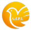Logo con colomba stilizzata arancio sfumata giallo con ali spiegate all'interno di un cerchio 